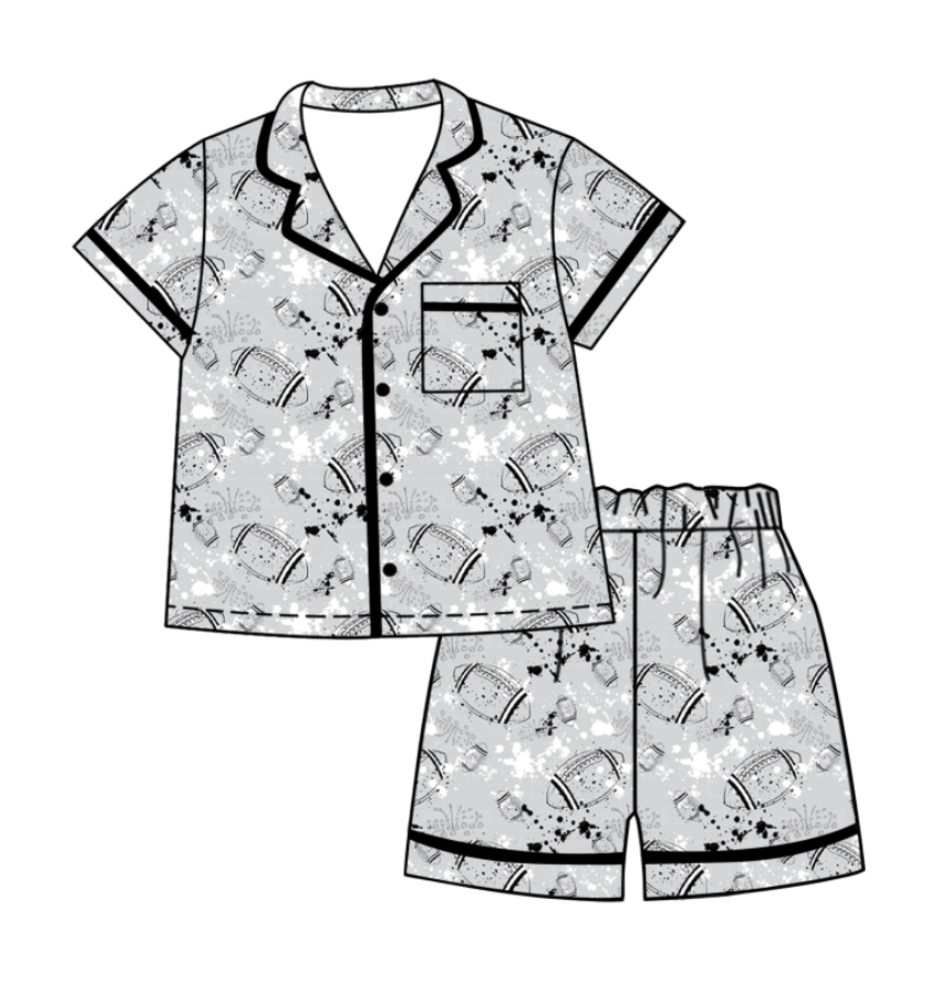 ( Moq 5 Each Style ) Baby Boys Girls Kids Football Sibling Shorts Romper Bows Dresses Set Team Grey Clothes