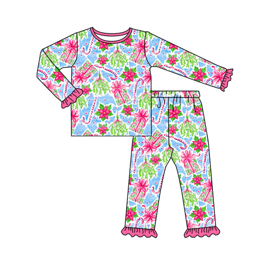 Baby Girl Christmas Gifts Flower Shirt Pants Pajamas Set