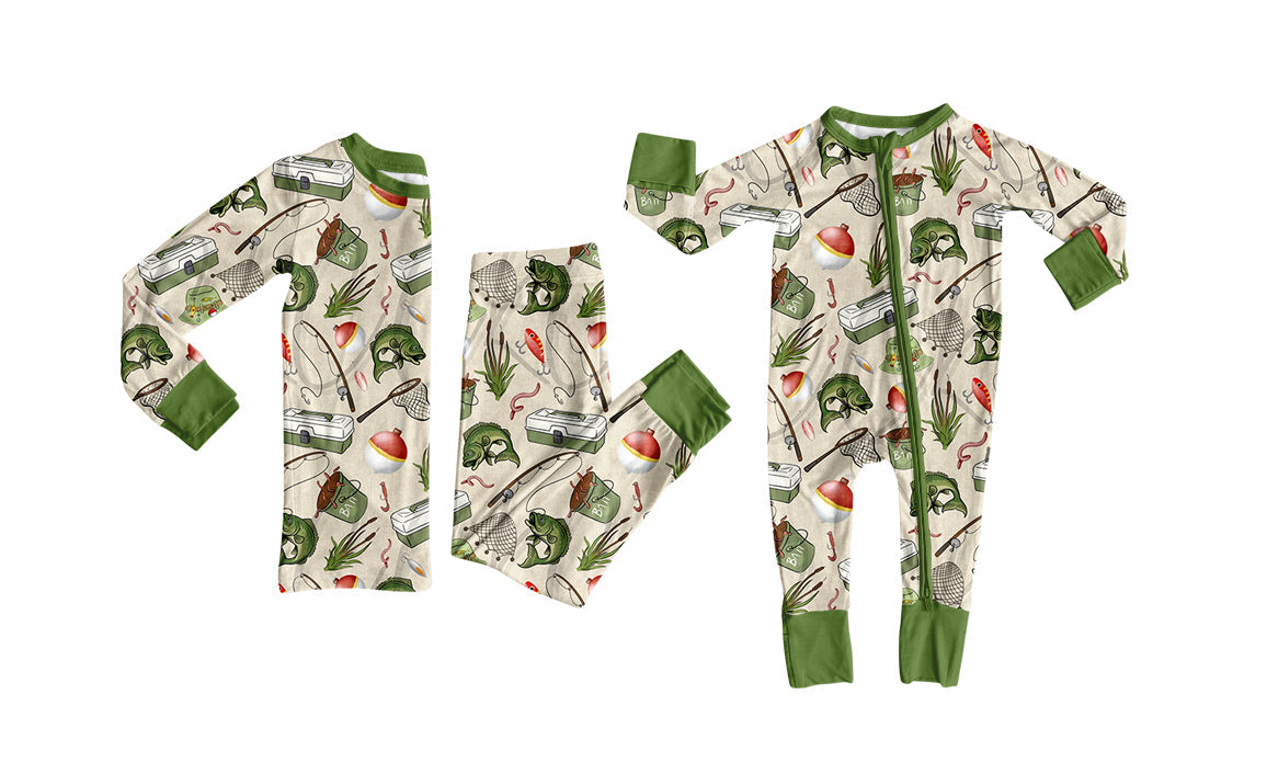 ( Moq 5 Each Style ) Baby Boy Toddler Fishing Sibling Zipper Romper Set