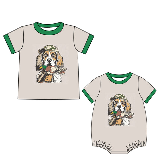 ( Moq 5 Each Style ) Baby Boy Short Sleeves Dog Duck Sibling Hunting Romper Shirt 4.21