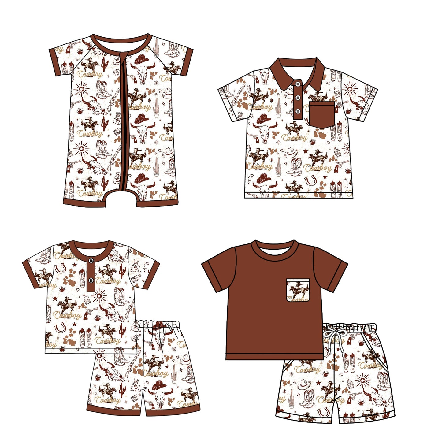 Baby Boy Western Rodeo Sibling Romper Shirt Set ( Moq 5 Each Style ) 2.25