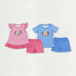 Baby Boy Girl Short Sleeves Stripes Embroidery Dogs Sibling Clothes Set