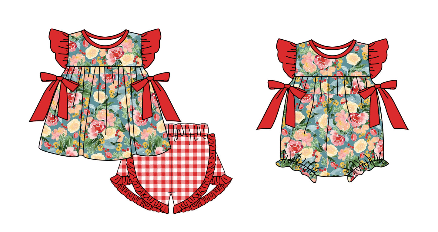 Baby Girl Short Sleeves Flower Sibling Summer Romper Clothes Set ( Moq 5 Each Design )11.25