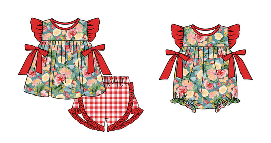 Baby Girl Short Sleeves Flower Sibling Summer Romper Clothes Set ( Moq 5 Each Design )11.25