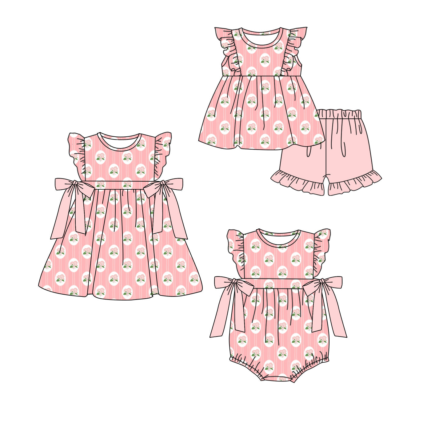 Baby Girl Short Sleeves Flower Sibling Romper Dress Set ( Moq 5 Each Style ) 4.2