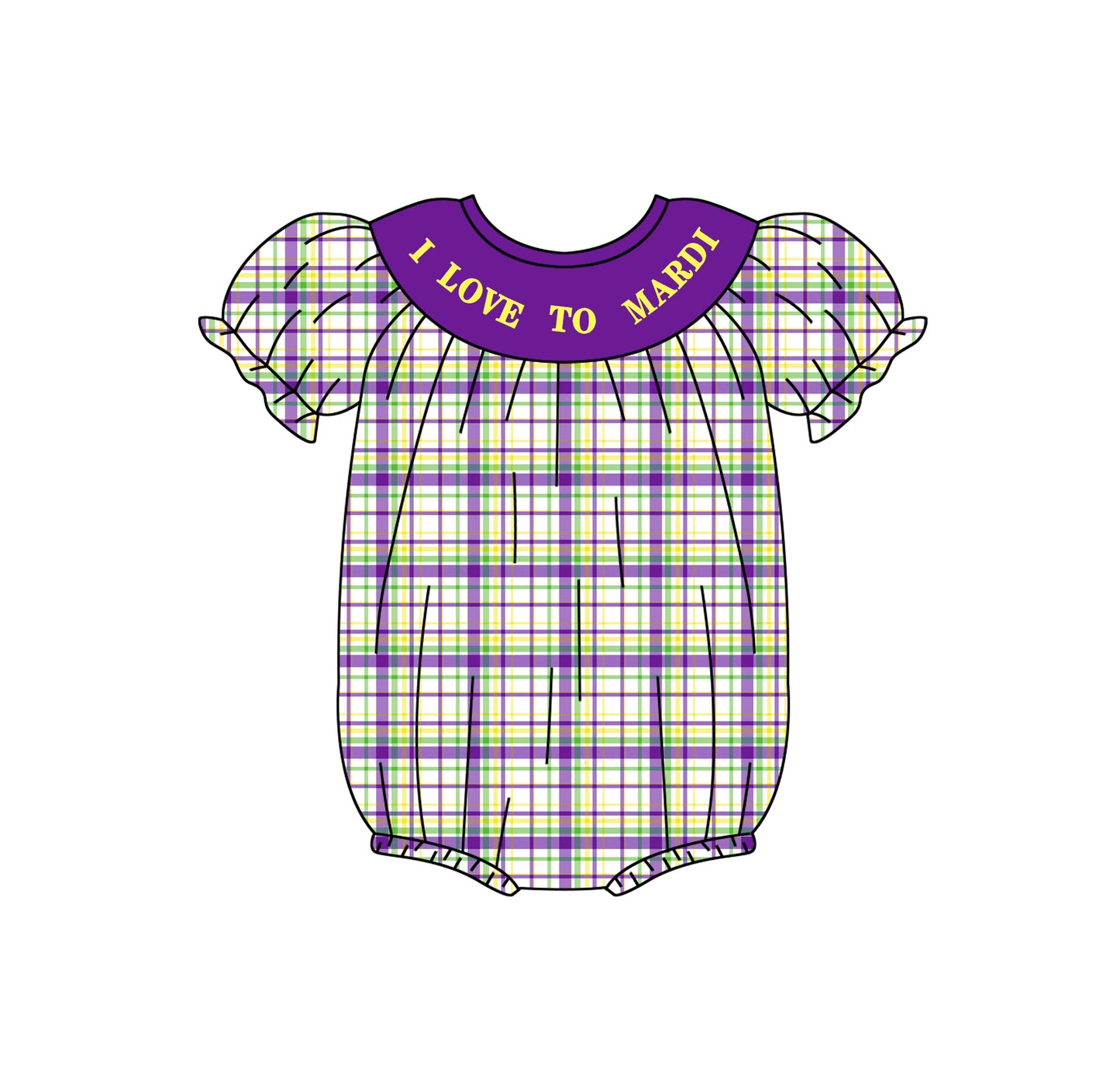 Baby Girl Infant Short Sleeves I Love Mardi Plaid Bubble Romper Moq 5