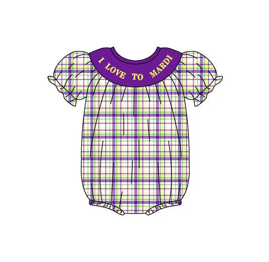 Baby Girl Infant Short Sleeves I Love Mardi Plaid Bubble Romper Moq 5