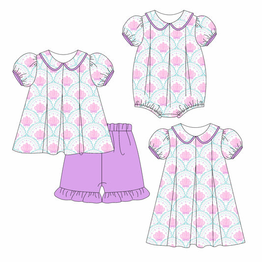 Baby Girl Short Sleeves Shell Bows Sibling Romper Dress Set ( Moq 5 Each Style ) 3.6
