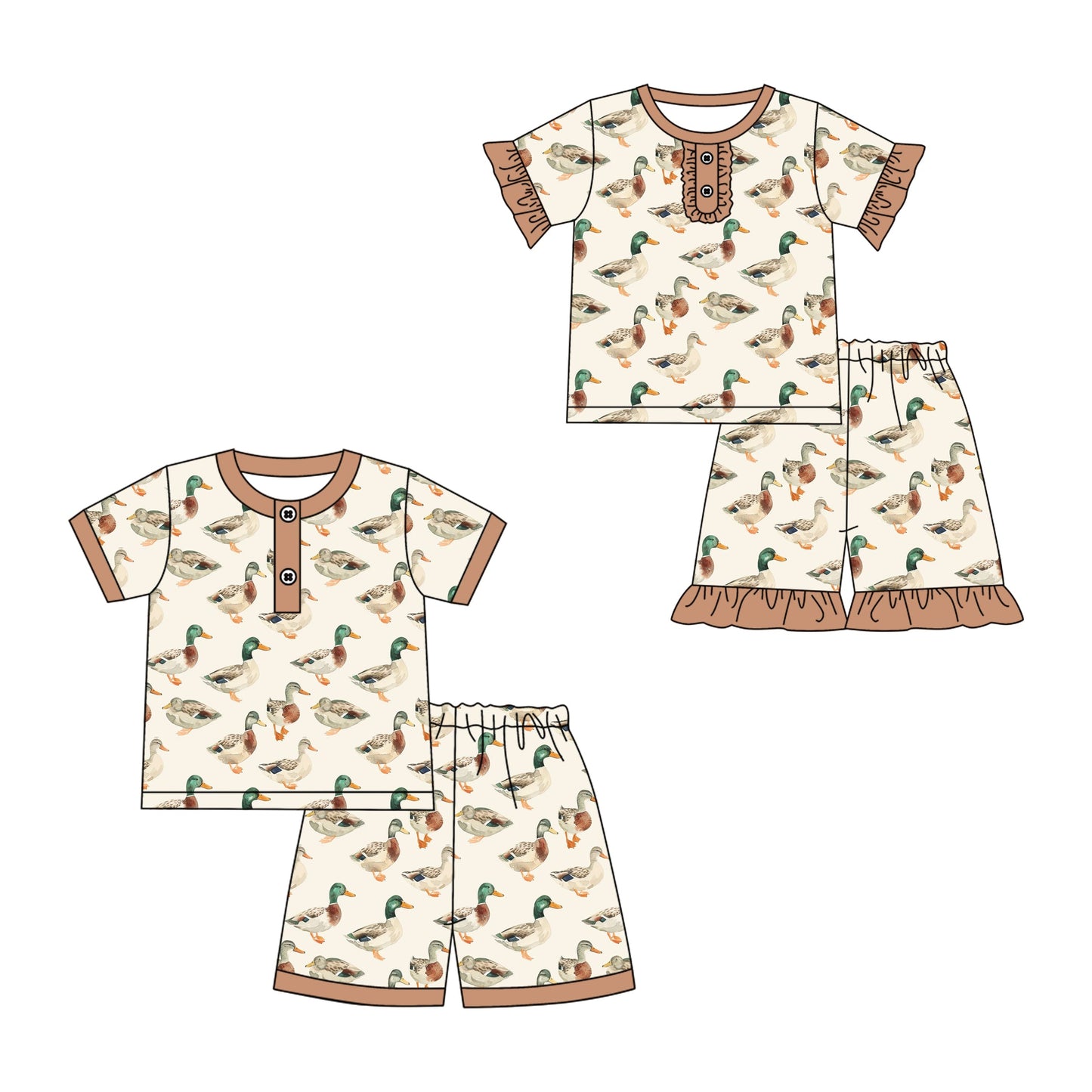 Baby Boy Girl Short Sleeves Ducks Sibling Pajamas Set ( Moq 5 Each Style ) 2.8