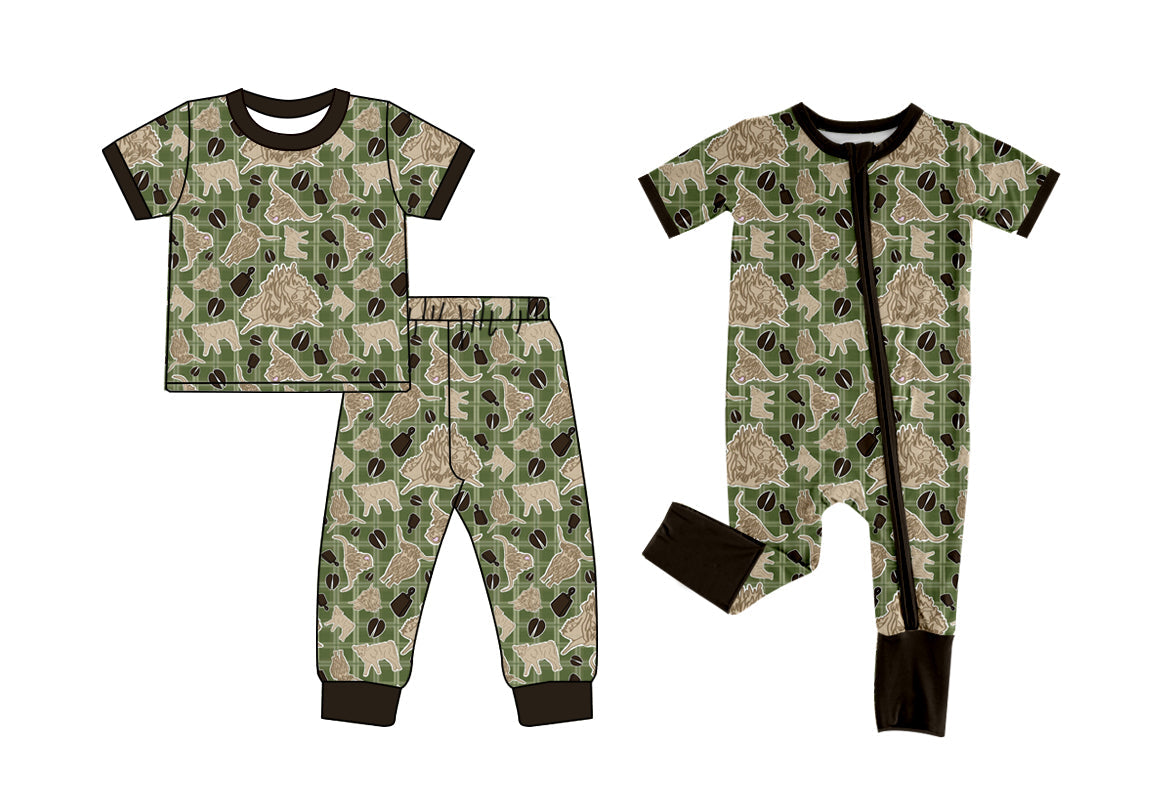 ( Moq 5 Each Style ) Baby Boy Toddler Short Sleeves Cow Green Sibling Romper Set 4.25