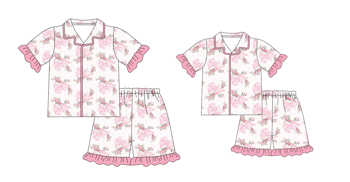 Baby Girl Toddler Adult Women Flower Bows Sibling Family Pajamas Set ( Moq 5 Each Style ) 12.23