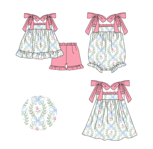 Baby Girl Flower Bows Sibling Romper Dress Clothes Set ( Moq 5 Each Design )