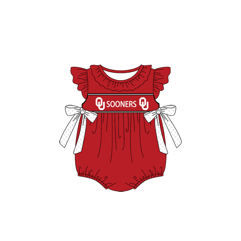 Baby Girl Short Sleeves Bows Team Red Bubble Romper (Moq 5 )