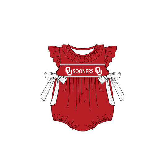 Baby Girl Short Sleeves Bows Team Red Bubble Romper (Moq 5 )
