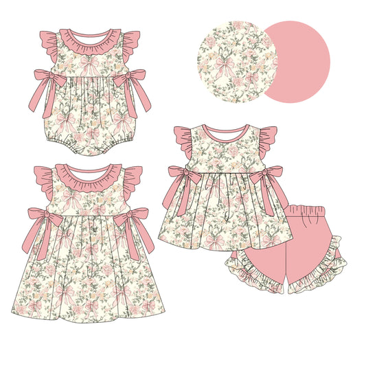 Baby Girl Flower Pink Bows Sibling Romper Dress Set ( Moq 5 Each Style ) 1.10
