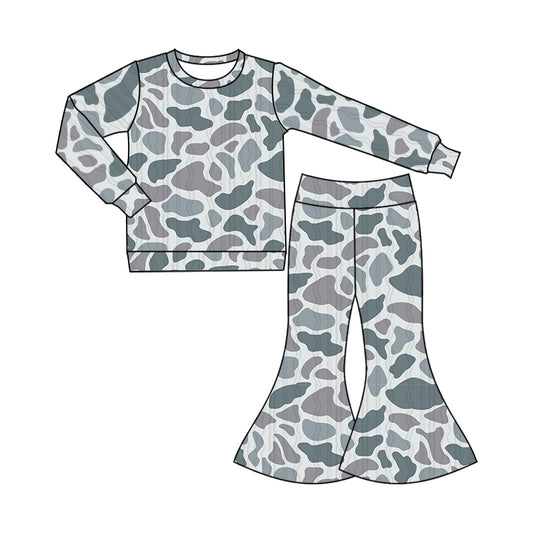 Baby Girl Long Sleeves Grey Camo Shirt Bell Pants Set