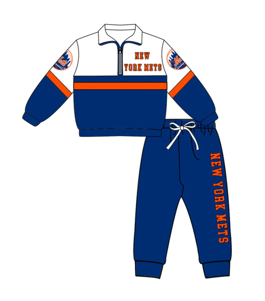 ( Moq 5 ) Baby Boys Toddler Long Sleeves Zipper Blue Shirt Jogger Pants Team Clothes Set