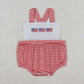 Baby Boy July 4th Embroidery Flags Red Stripes One Piece Romper