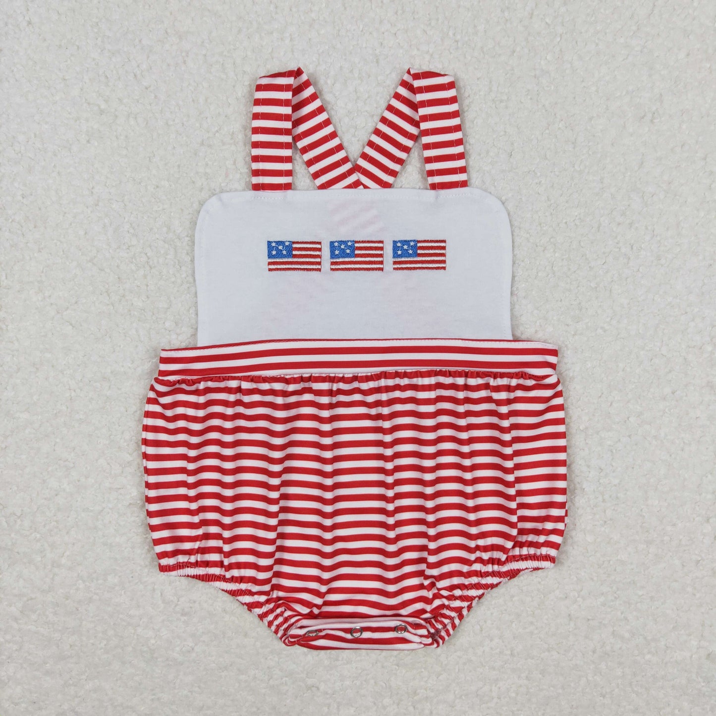 Baby Boy July 4th Embroidery Flags Red Stripes One Piece Romper