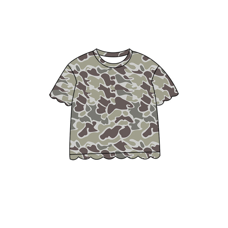 ( Moq 5 ) Preorder Baby Girls Kids Short Sleeves Camo Shirt Scallop Pullover Kids Tops Clothes