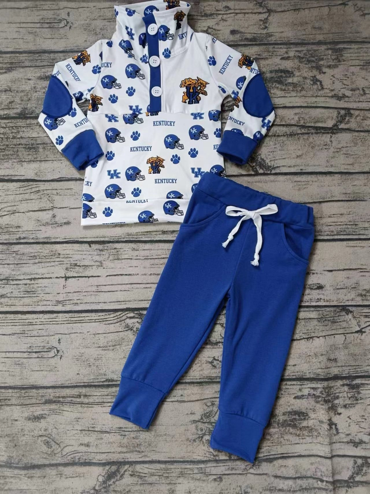 Baby Boy Long Sleeves Team Tiger Shirt Blue Pants Clothes Set Moq 5