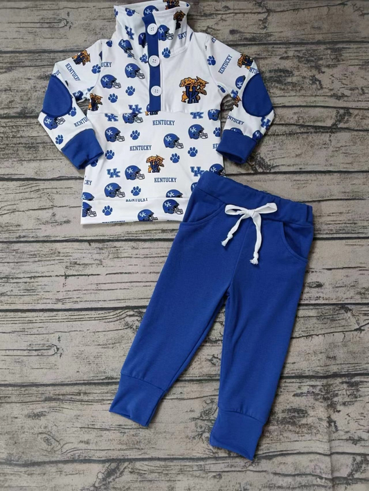 Baby Boy Long Sleeves Team Tiger Shirt Blue Pants Clothes Set Moq 5