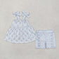 Baby Girl Straps Blue Flower Knee Length Dress