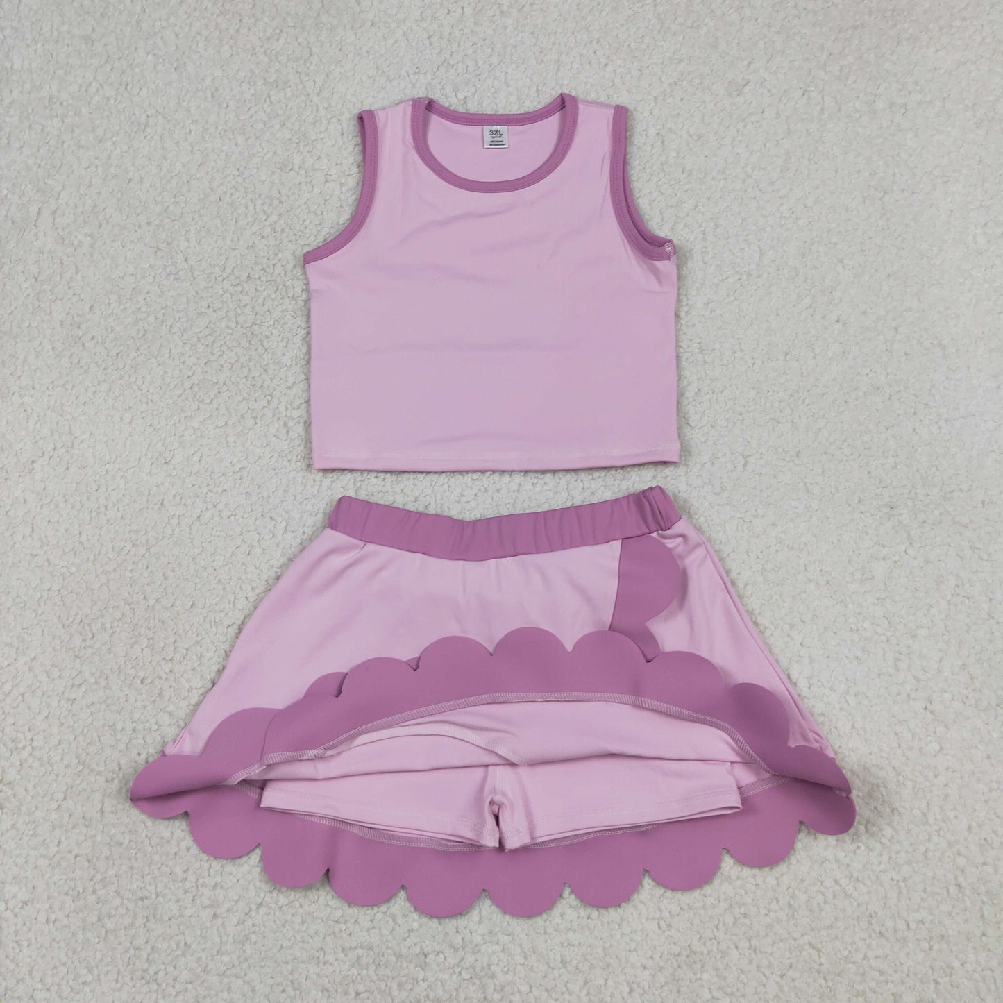 Baby Girls Kids Sleeveless Shirt Scallop Skirt Shorts Yoga Active Set Clothes RTS