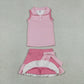 Baby Girls Pink Stripes Tops Ruffle Bow Skirt Shorts Yoga Fabric Clothes Set RTS
