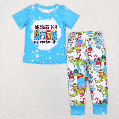 BSPO0241 Baby Boy Short Sleeves Dr Reading Shirt Pocket Pants Blue Set