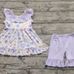 Baby Girl Sleeveless Flower Tunic Ruffle Purple Shorts Clothes Set RTS