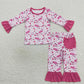 GLP0701 Baby Girl Long Sleeves Pink Doll Pants Outfit Pajamas