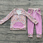 Baby Girls Long Sleeves Flower Zipper Shirt Pockets Purple Pants Clothes Set RTS