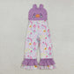 Baby Girl Sleeveless Halloween Embroidery Ghost Pumpkin Flower Purple Fall Jumpsuit