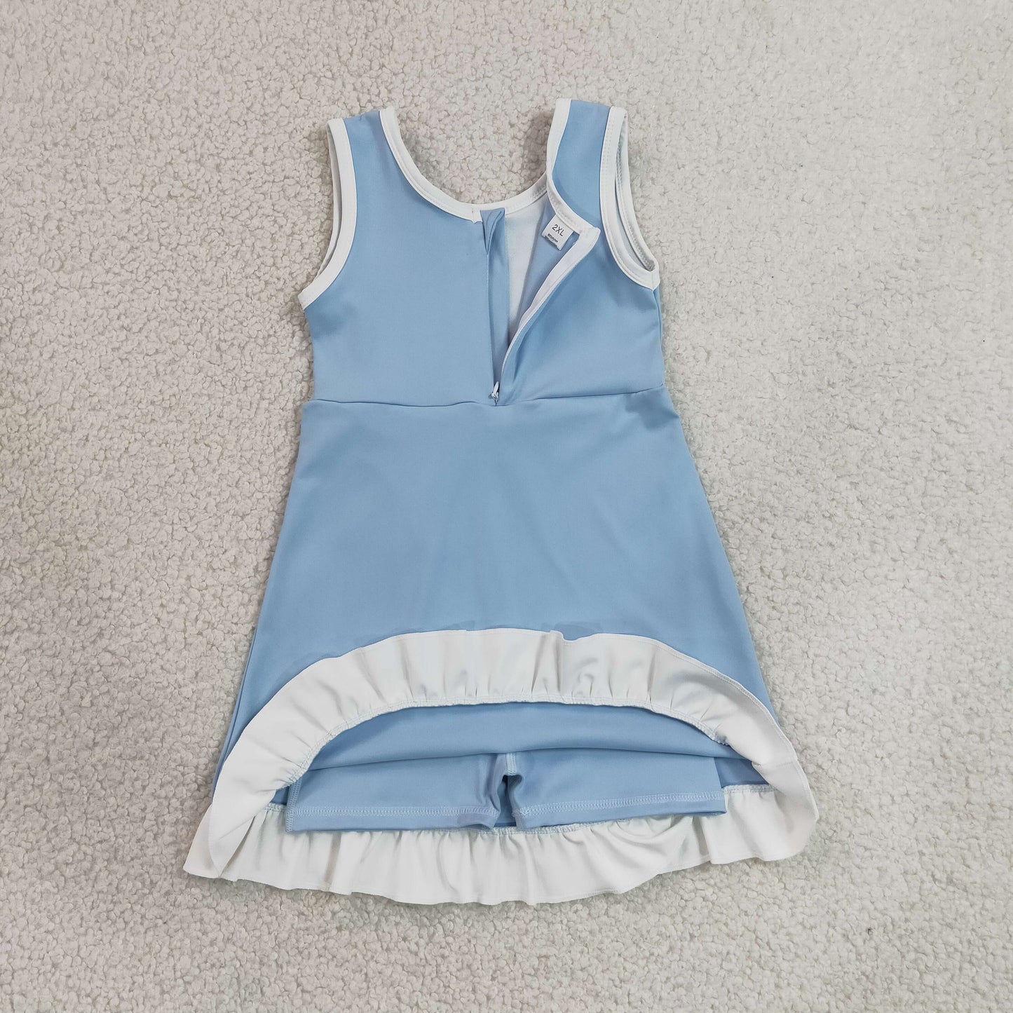 Baby Girls Kids Sleeveless Shorts Knee Length Scallop Light Blue Dress Yoga Active Clothes RTS