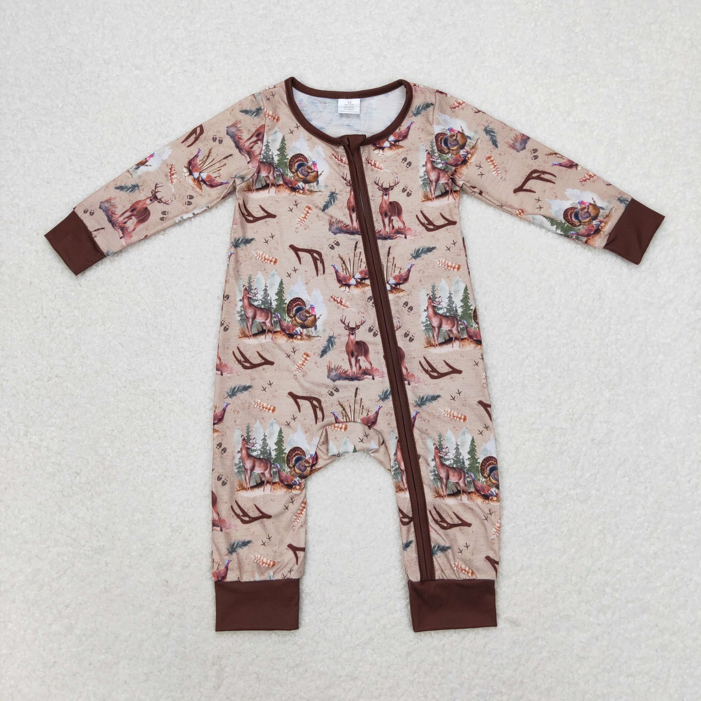 Baby Boy Infant Fall Deers turkey Hunting Zipper Bamboo Romper