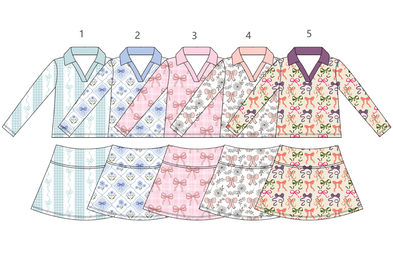 ( Moq 5 Each Style ) Sibling Baby Girls Kids Long Sleeves Flower Bows Shirts Skirt Shorts Sets Clothes