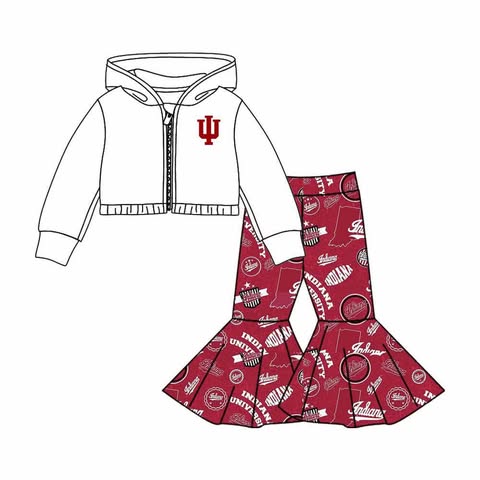 Baby Girl Long Sleeves Team Hooded Zipper Shirt Bell Pants Clothes Set