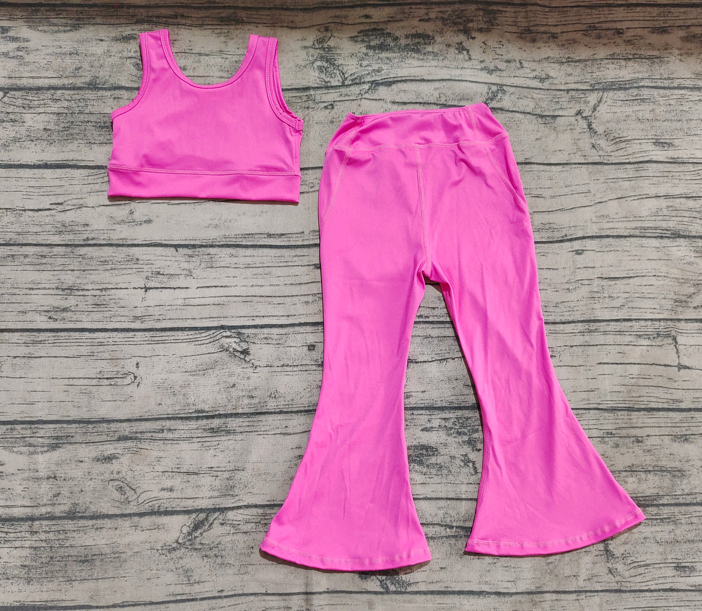Baby Girl Pink Straps Vest Tops Bell Bottom Pants Yoga Active Wear Clothes Set RTS