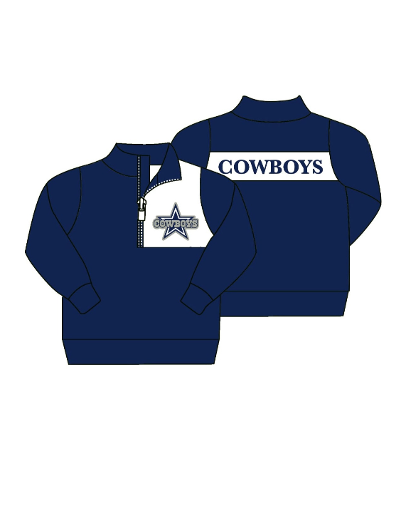 Baby Boy Long Sleeves Team Cowboys Zipper Pullover Shirt Moq 5