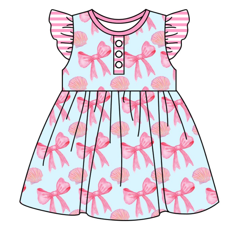 Baby Girl Short Sleeves Bows Sibling Romper Dress Clothes Set ( Moq 5 Each Design )