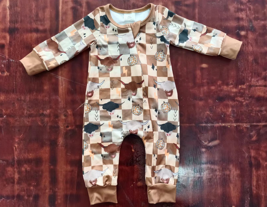 Baby Boy Long Sleeves Western Checkered Zipper Romper Moq 5