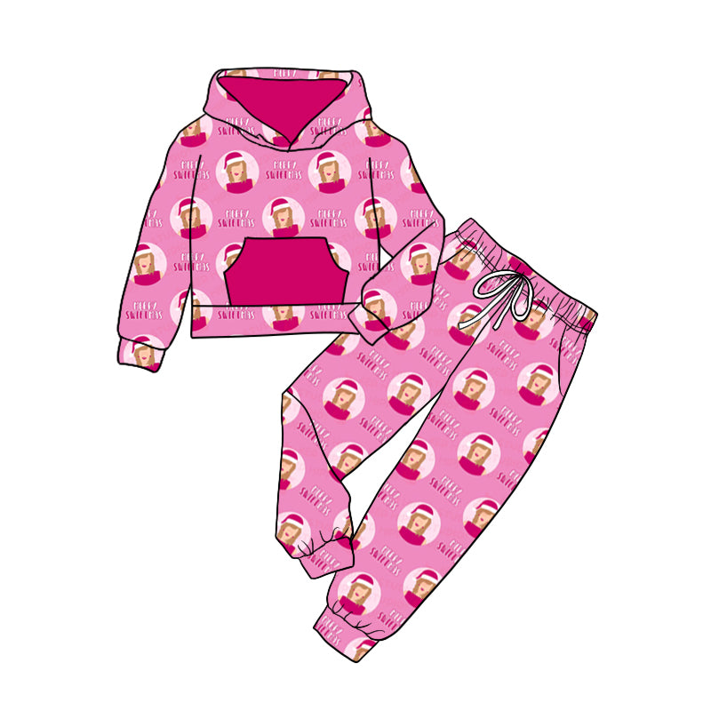 Baby Girl Toddler Hoodie Pocket Singer Shirt Pants Christmas Pink Set