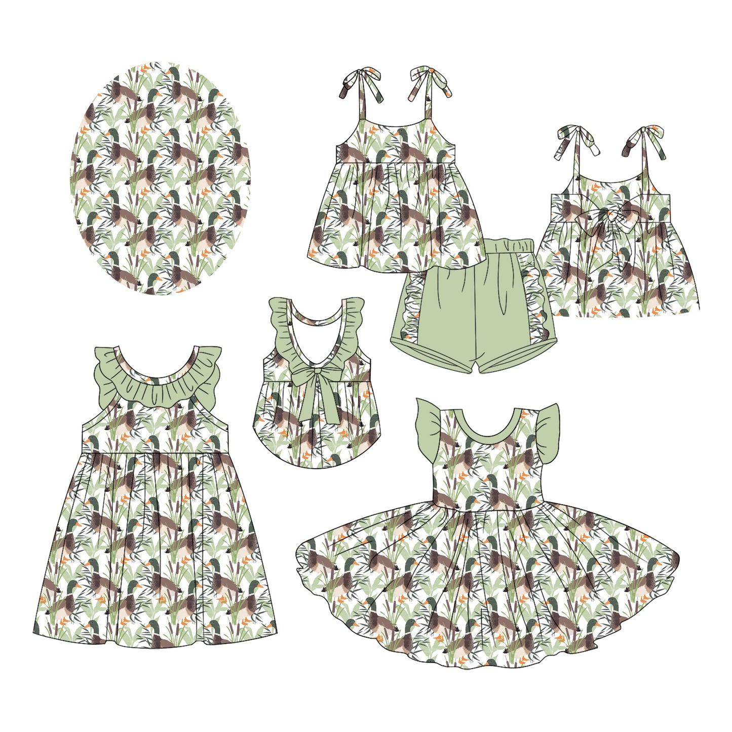 Baby Girl Ducks Green Summer Sibling Dress Set ( Moq 5 Each Style ) 3.4