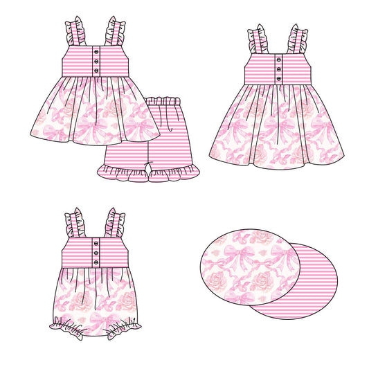 Baby Girl Bows Flower Pink Stripes Sibling Romper Dress Set ( Moq 5 Each Style ) 1.16