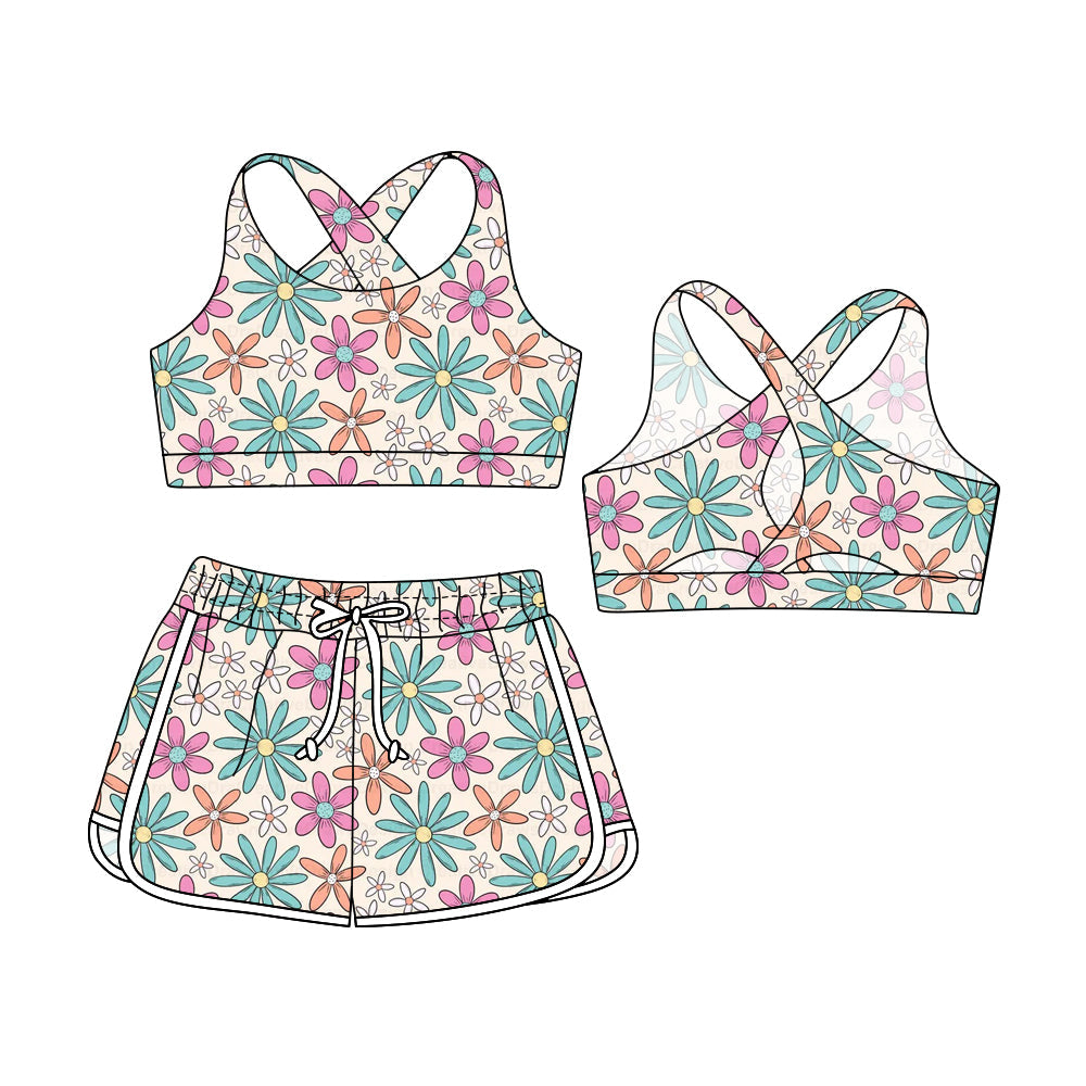 ( Moq 5 Each Style ) Baby Girl Sleeveless Flower Watermelon Tops Shorts Sibling Swimsuit Set 3.29