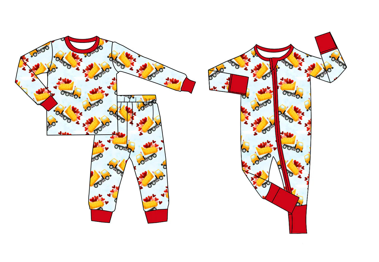 ( Moq 5 Each Style ) Baby Boys Kids Valentine's Hearts Sibling Zipper Romper Pajamas Set