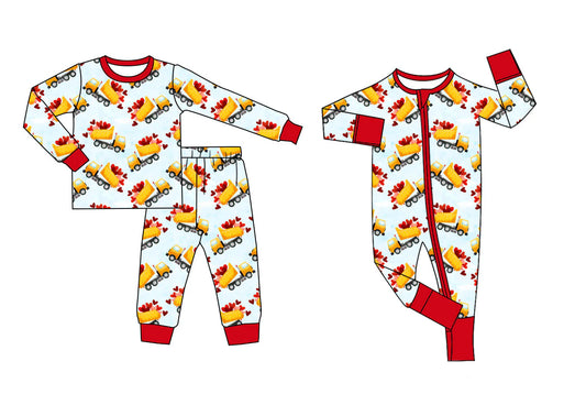 ( Moq 5 Each Style ) Baby Boys Kids Valentine's Hearts Sibling Zipper Romper Pajamas Set