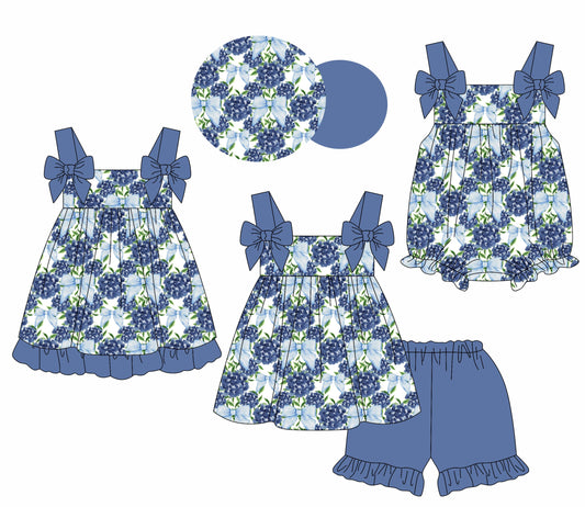 Baby Girl Straps Blue Bows Flower Sibling Romper Dress Set ( Moq 5 Each Style ) 2.11