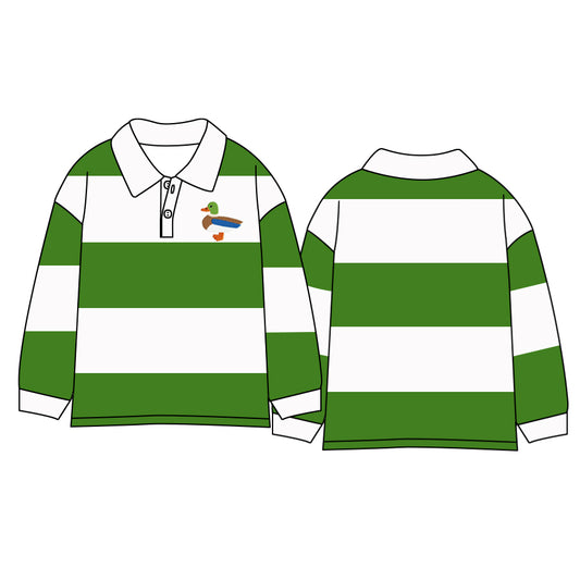 Baby Boy Long Sleeves Duck Green Stripes Shirt